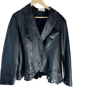 Spiegel Together! Vintage Black Leather Lattice Trim Jacket Sz 16